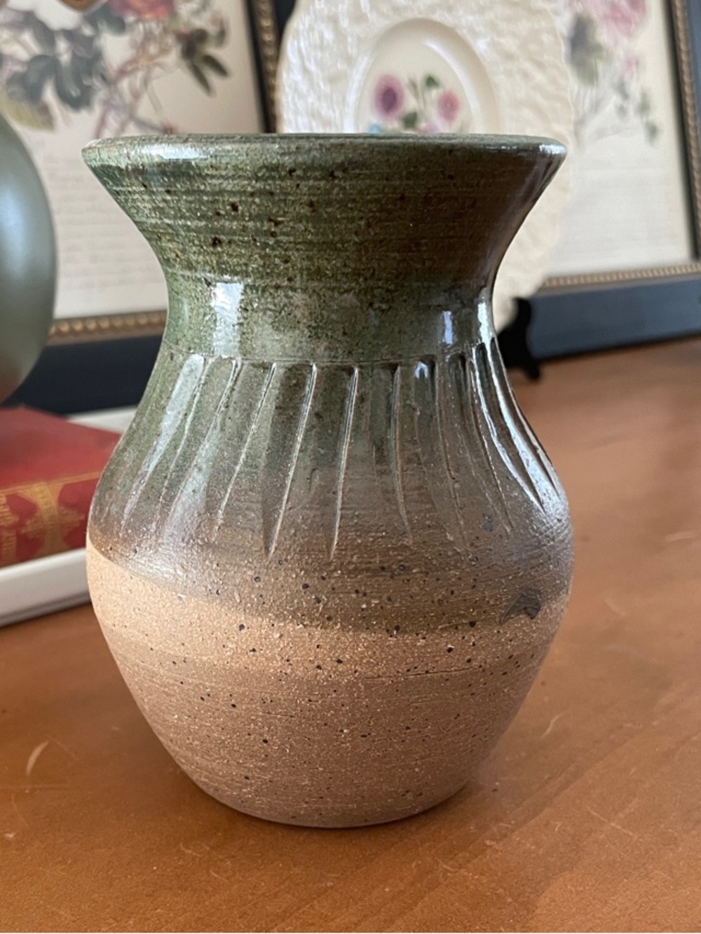 Handcrafted Ceramic Accent Vase in Green and Tan